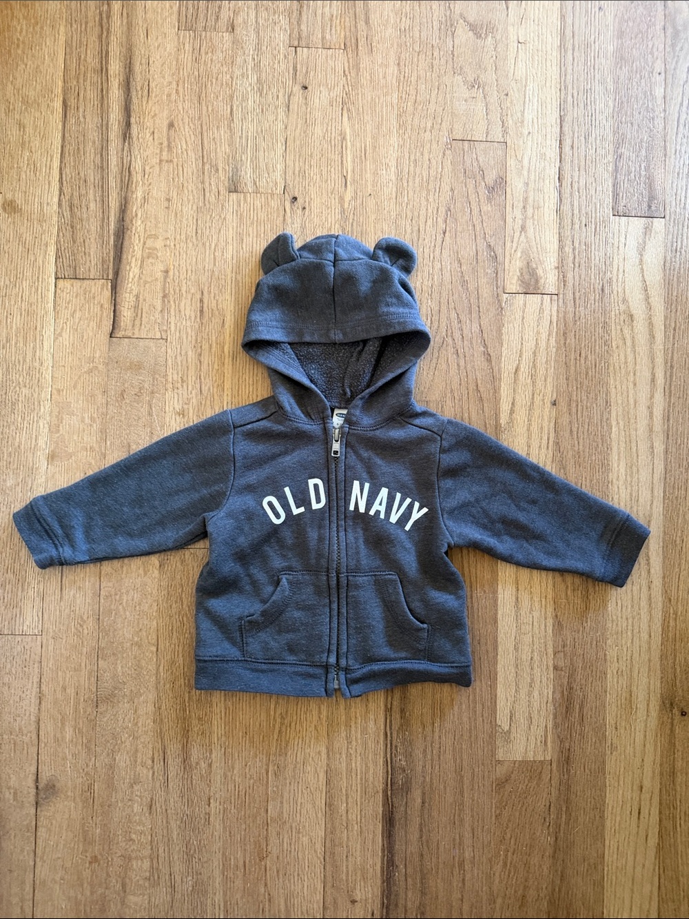 Old Navy Toddler Bear Ear Logo Zip-Up Hoodie Sweatshirt Charcoal Gray 6-12 month